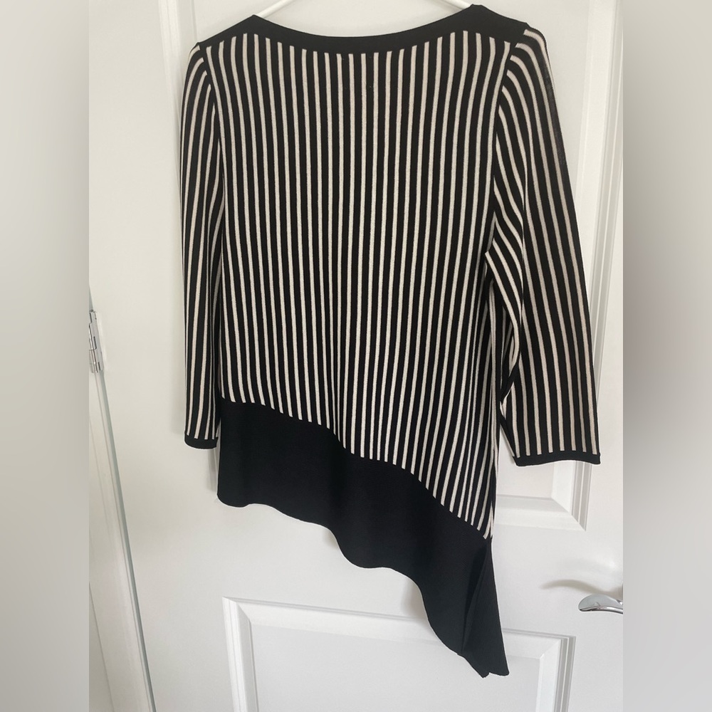 Anne Klein Asymmetrical Striped Boar-Neck Sweater, black/white, small, NWOT